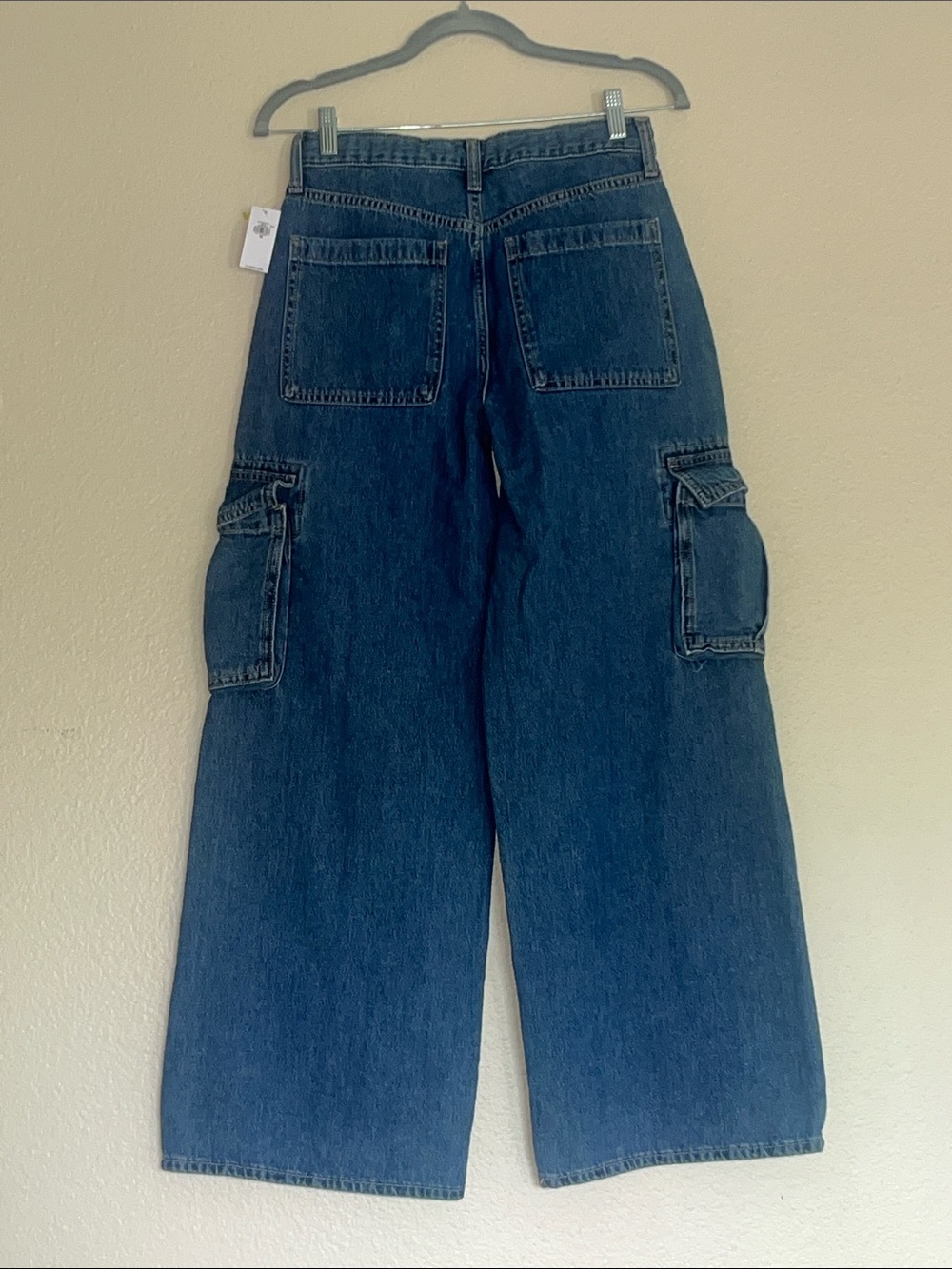 Old Navy High Rise Super Baggy Wide Leg Cargo Blue Denim Jeans Girls Size 16 - Picture 5 of 10